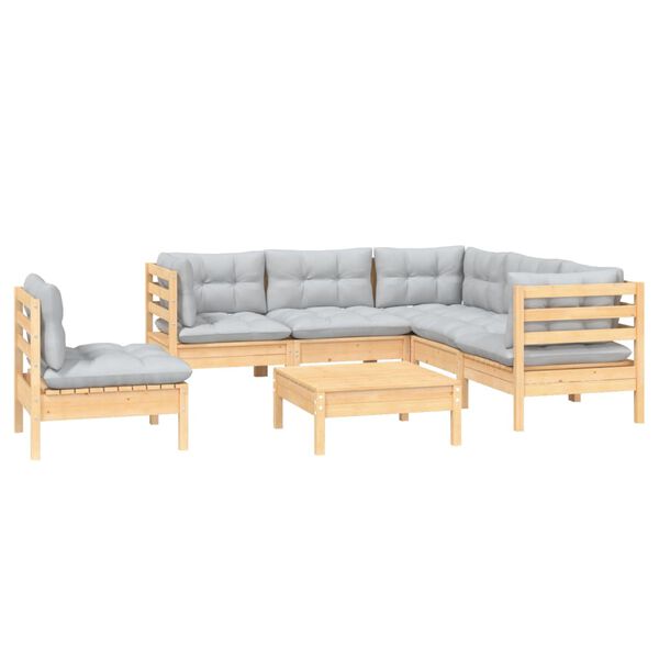 vidaXL Juego de muebles de jard&iacute;n 6 pzas y cojines madera pino gris