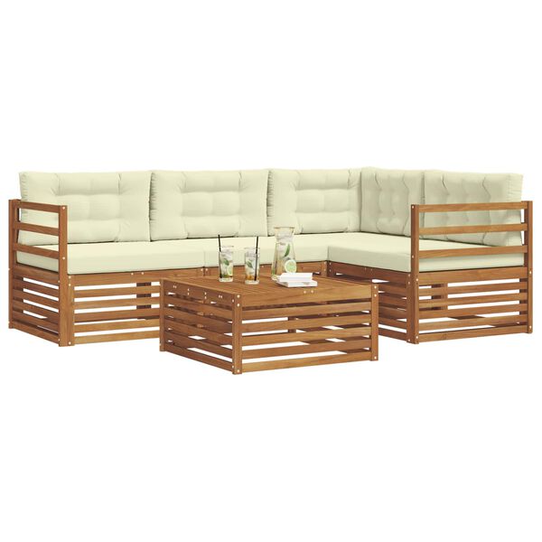 vidaXL Conjunto de sof&aacute;s de exterior con coj&iacute;n 5 pcs Natural y Crema