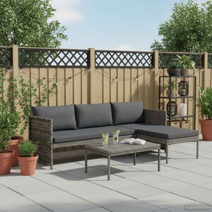 vidaXL Set muebles de jard&iacute;n 3 piezas con cojines rat&aacute;n sint&eacute;tico gris