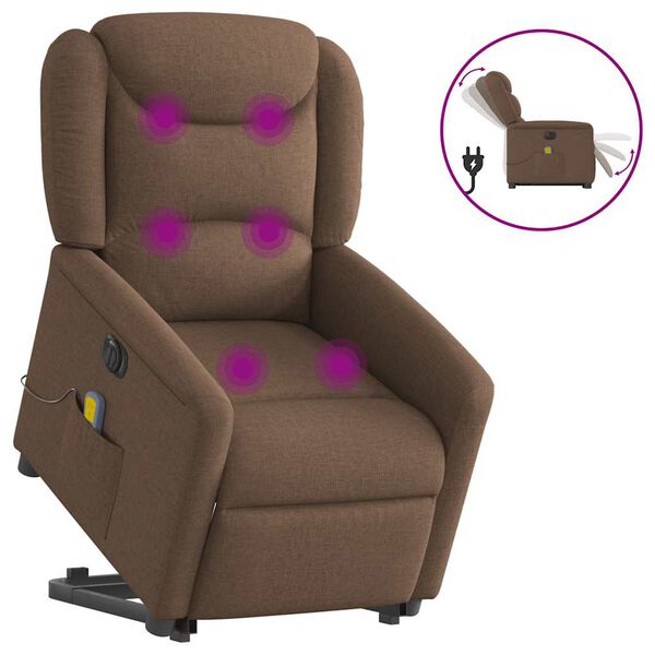 vidaXL Sill&oacute;n de masaje el&eacute;ctrico reclinable elevable tela marr&oacute;n