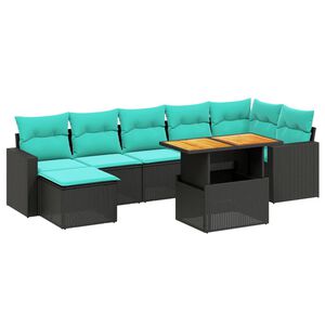 vidaXL Set de sof&aacute;s de jard&iacute;n 8 pzas con cojines rat&aacute;n sint&eacute;tico negro