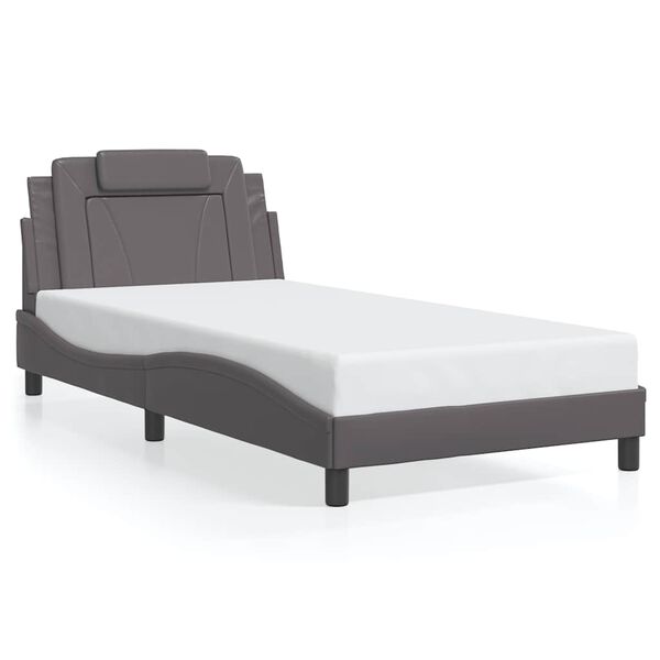 vidaXL Estructura de cama Viana sin colch&oacute;n cuero sint&eacute;tico gris 100x200 cm