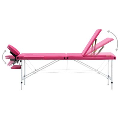 vidaXL Camilla de masaje plegable 3 zonas aluminio rosa