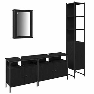 vidaXL Juego de muebles de ba&ntilde;o 4 pcs Roble Negro Madera contrachapada