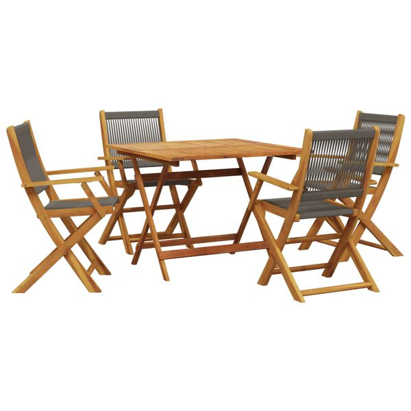 vidaXL Set de comedor jard&iacute;n 5 pzas polipropileno madera maciza gris