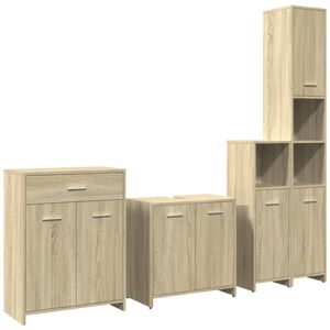 vidaXL Juego de muebles de ba&ntilde;o 4 pzas contrachapada roble Sonoma