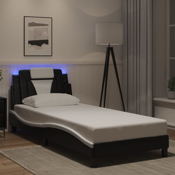 vidaXL Estructura de cama Viana con LED sin colch&oacute;n negro y blanco 90x190cm