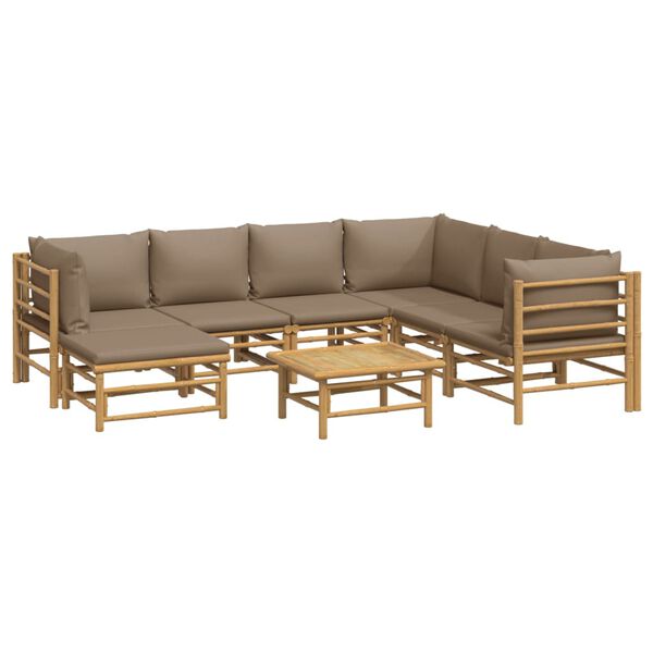 vidaXL Set de muebles de jardín 8 piezas bambú y cojines gris taupé