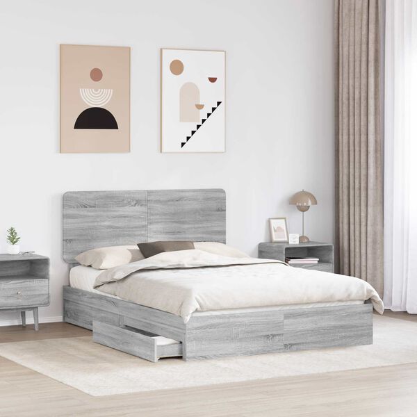 vidaXL Cama con almacenamiento con cabecera Gris Sonoma 140 x 200 cm