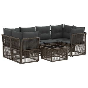 vidaXL Conjunto de sof&aacute;s de jard&iacute;n 7 uds. Gris rat&aacute;n sint&eacute;tico