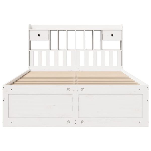 vidaXL Cama con estantería sin colchón madera maciza blanca 160x200 cm