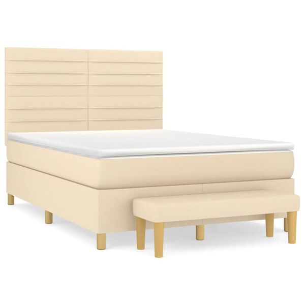 vidaXL Cama box spring con colch&oacute;n tela color crema 140x190 cm