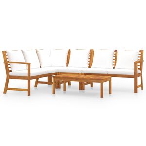 vidaXL Muebles de jard&iacute;n 5 pzas cojines crema madera maciza de acacia