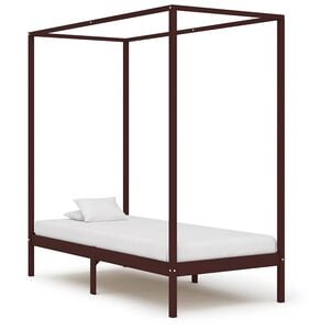 vidaXL Cama con dosel sin colch&oacute;n madera maciza marr&oacute;n 100x200 cm