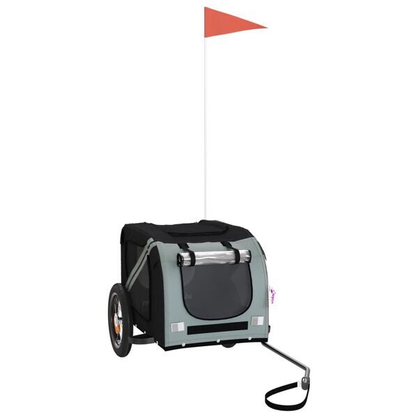 vidaXL Remolque de bicicleta mascotas hierro tela Oxford gris negro