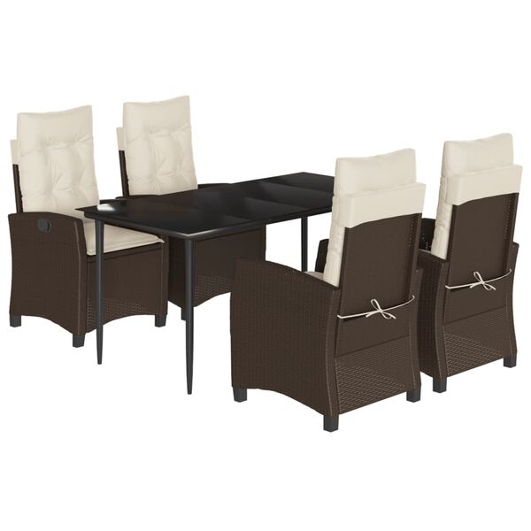vidaXL Set comedor de jard&iacute;n 5 piezas y cojines rat&aacute;n sint&eacute;tico marr&oacute;n