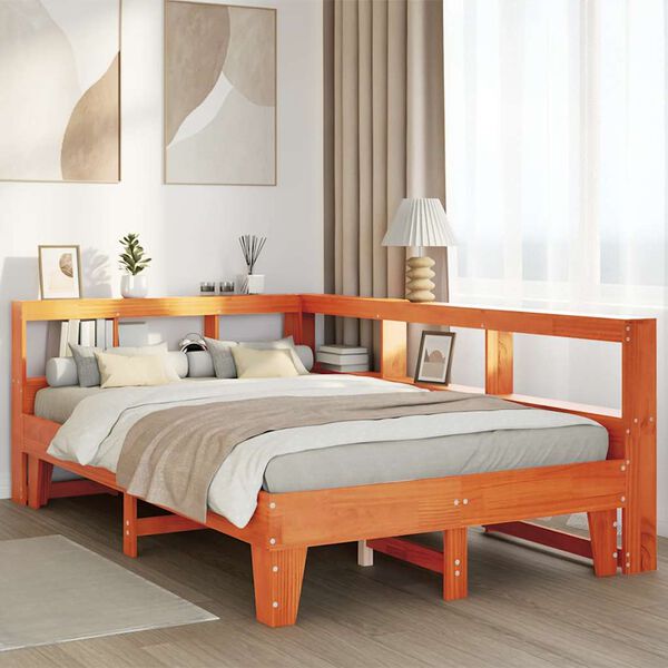 vidaXL Cama con estanter&iacute;a sin colch&oacute;n madera maciza marr&oacute;n 120x200cm