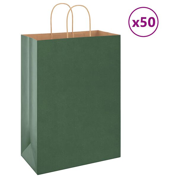 vidaXL Bolsas de papel con asas 50 uds verde 32x17x44 cm