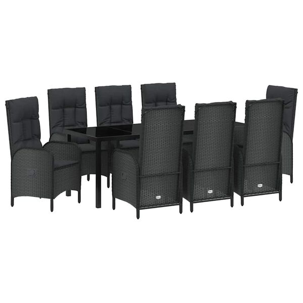 vidaXL Conjunto de Comedor de Jard&iacute;n 9 pcs Negro rat&aacute;n sint&eacute;tico