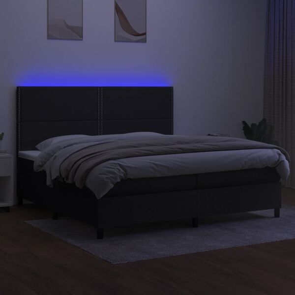 vidaXL Cama box spring colch&oacute;n y luces LED tela negro 200x200 cm
