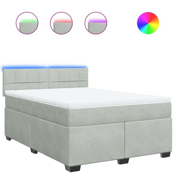 vidaXL Cama box spring con colch&oacute;n terciopelo gris claro 160x200 cm