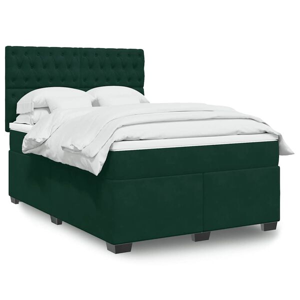 vidaXL Cama box spring con colch&oacute;n terciopelo verde oscuro 140x200 cm