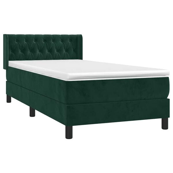 vidaXL Cama box spring con colch&oacute;n terciopelo verde oscuro 100x200 cm