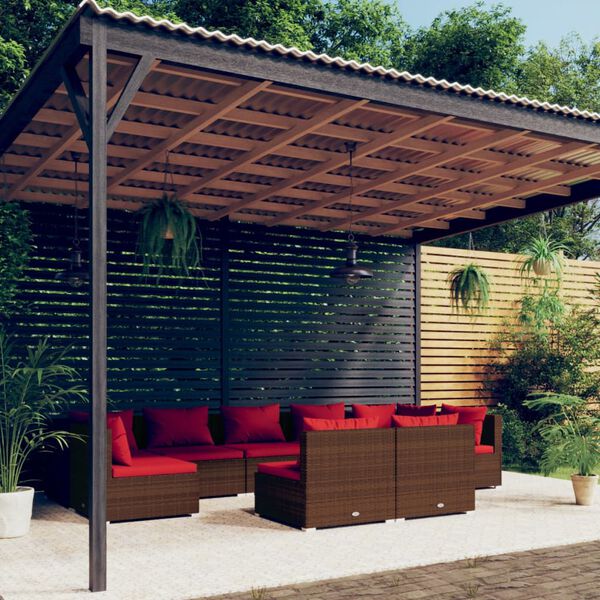 vidaXL Set muebles de jardín 9 piezas y cojines ratán sintético marrón