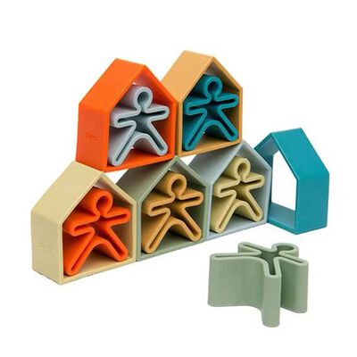 dëna Conjunto de juguetes de silicona niños y casas Nature 12 piezas