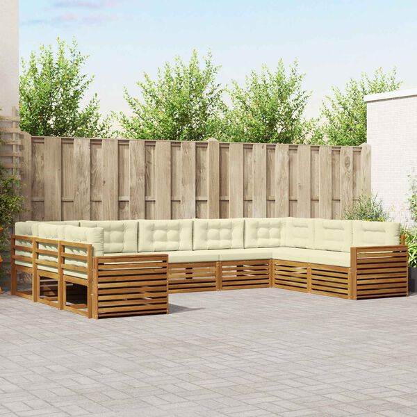 vidaXL Juegos de sof&aacute;s 9 pcs Natural y Crema Madera de Acacia S&oacute;lida