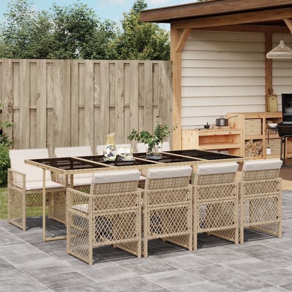 vidaXL Set comedor de jard&iacute;n 9 pzas con cojines rat&aacute;n sint&eacute;tico beige