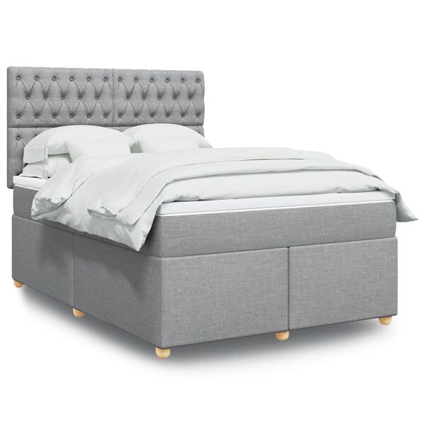 vidaXL Cama box spring con colch&oacute;n tela gris claro 140x200 cm