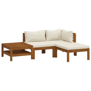 vidaXL Set de muebles de jard&iacute;n 4 pzas con coj&iacute;n crema acacia maciza