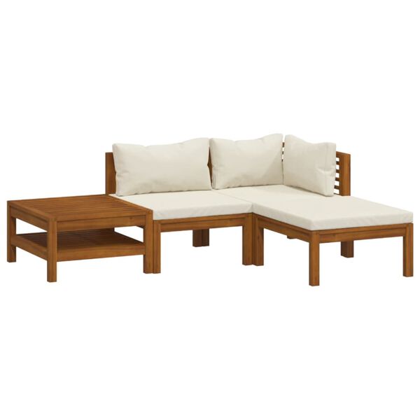 vidaXL Set de muebles de jardín 4 pzas con cojín crema acacia maciza