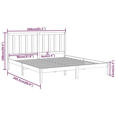vidaXL Estructura de cama de madera maciza de pino gris 200x200 cm