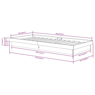 vidaXL Estructura de cama madera maciza individual 90x190 cm