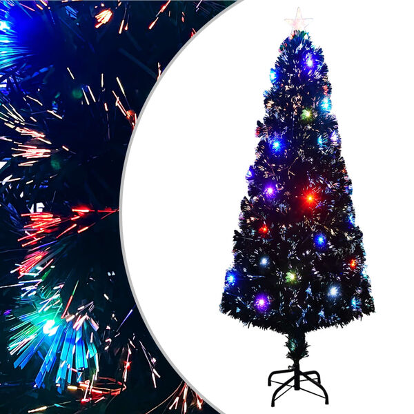 vidaXL &Aacute;rbol de Navidad preiluminado con soporte y LED fibra &oacute;ptica 240 cm