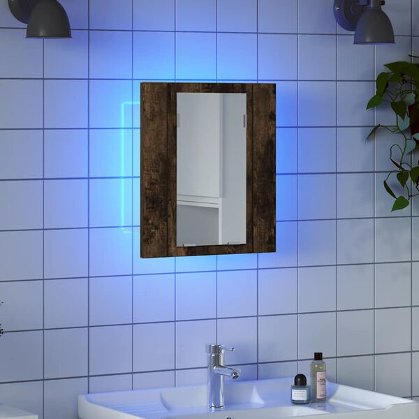 vidaXL Armario de baño con espejo LED madera roble ahumado 40x12x45 cm