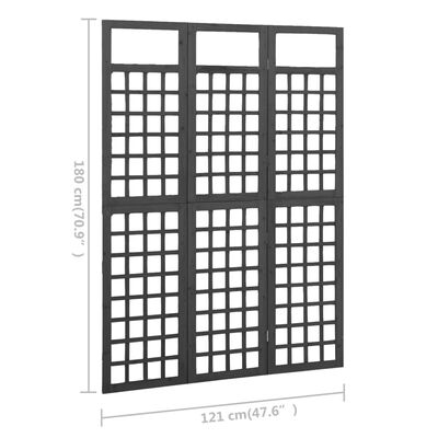 vidaXL Biombo/Enrejado de 3 paneles madera de abeto negro 121x180 cm