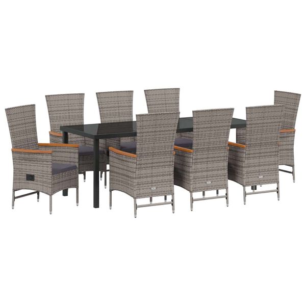 vidaXL Conjunto de Comedor de Jard&iacute;n con coj&iacute;n 9 pcs Gris