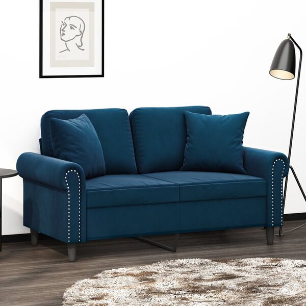 vidaXL Sof&aacute; 2 plazas almohadas y cojines terciopelo azul 120 cm