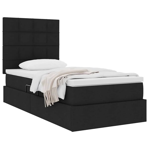 vidaXL Cama con almacenamiento y colch&oacute;n Negro 100 x 200 cm Poli&eacute;ster