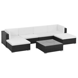 vidaXL Set muebles de jard&iacute;n 7 piezas y cojines rat&aacute;n sint&eacute;tico negro