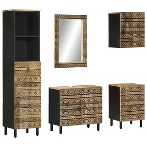 vidaXL Conjunto de muebles de ba&ntilde;o 5 piezas madera maciza de mango