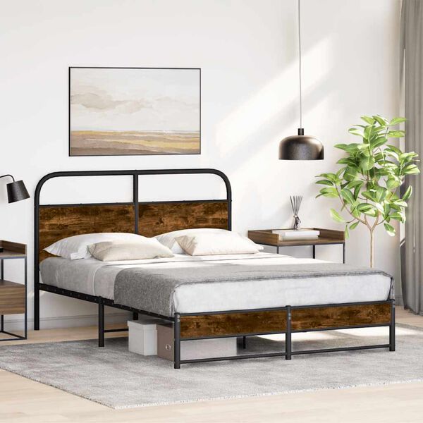 vidaXL Estructura de cama sin colch&oacute;n 140x190 cm madera roble ahumado