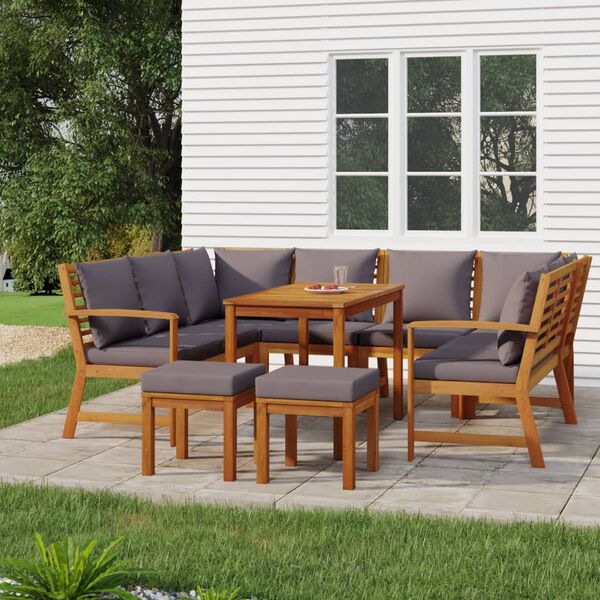 vidaXL Juego comedor jard&iacute;n con cojines 9 piezas madera maciza acacia