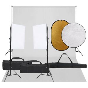 vidaXL Kit de estudio fotogr&aacute;fico con set de luces, fondo y reflector