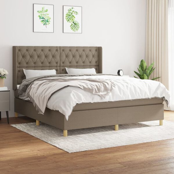 vidaXL Cama box spring con colch&oacute;n tela gris taupe 160x200 cm