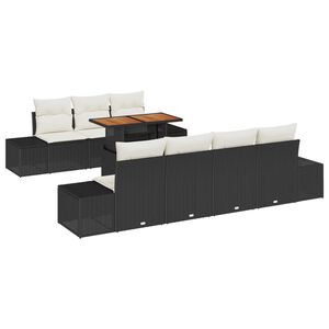 vidaXL Conjunto de Comedor de Jard&iacute;n con coj&iacute;n 8 pcs Negro y crema