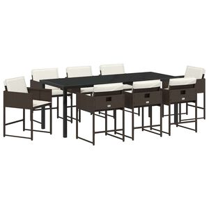 vidaXL Conjunto de Comedor de Jard&iacute;n 9 pcs Marr&oacute;n rat&aacute;n sint&eacute;tico